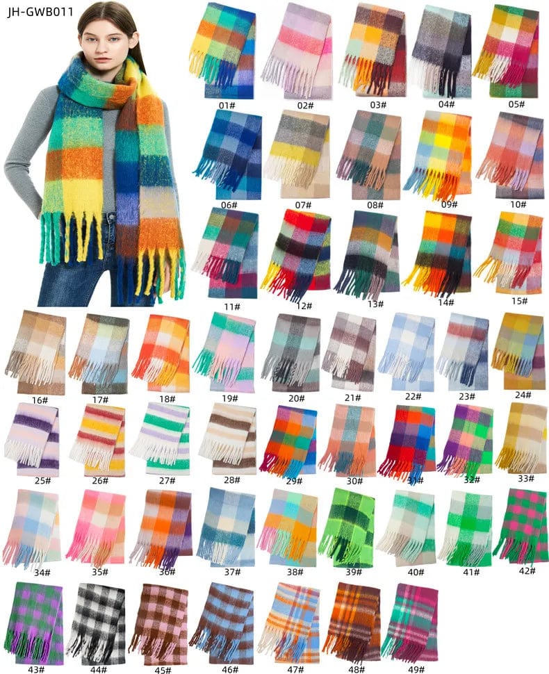 Luxury women's plaid cashmere scarf by Showlu Fashion, long winter shawl with tassels, warm wrap, and elegant pashmina design.