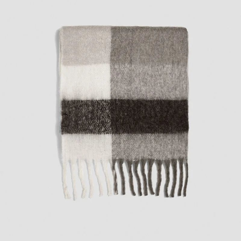 Luxury cashmere plaid scarf from Showlu Fashion Store, warm winter shawl with tassels, ideal for cold weather and stylish layering