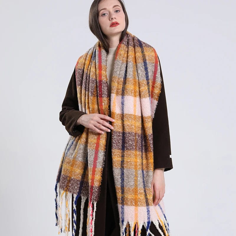 Luxury cashmere plaid scarf for women, warm winter shawl with tassels, stylish wrap and blanket from Showlu Fashion Store.