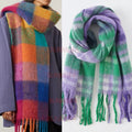 Showlu Fashion Women's plaid cashmere scarf, long winter shawl with tassels, warm wrap, and elegant blanket-style pashmina.