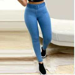 2022 Summer New Blue Lady Jeans Fashion Tight Belt Pants Women's Jean Woman Long High Waist Denim Trousers - SHOWLU FASHION STORE