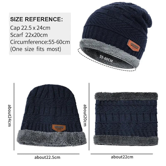 2022 Winter Men Women Thick Beanie Hat Knitted Hat Winter Cap Beanie Female Wool Neck Scarf Cap Balaclava Mask Bonnet Hats Set - SHOWLU FASHION STORE