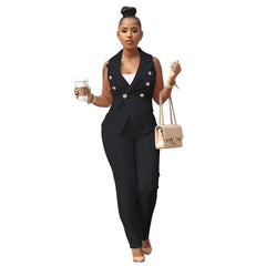 2022 Women Summer Sleeveless Notch Neck Blazers Long Pants Suit Two Piece Set Vintage Office Lady Tracksuit Outfit Overall - SHOWLU FASHION STORE