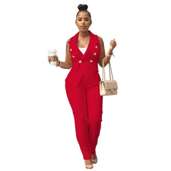 2022 Women Summer Sleeveless Notch Neck Blazers Long Pants Suit Two Piece Set Vintage Office Lady Tracksuit Outfit Overall - SHOWLU FASHION STORE