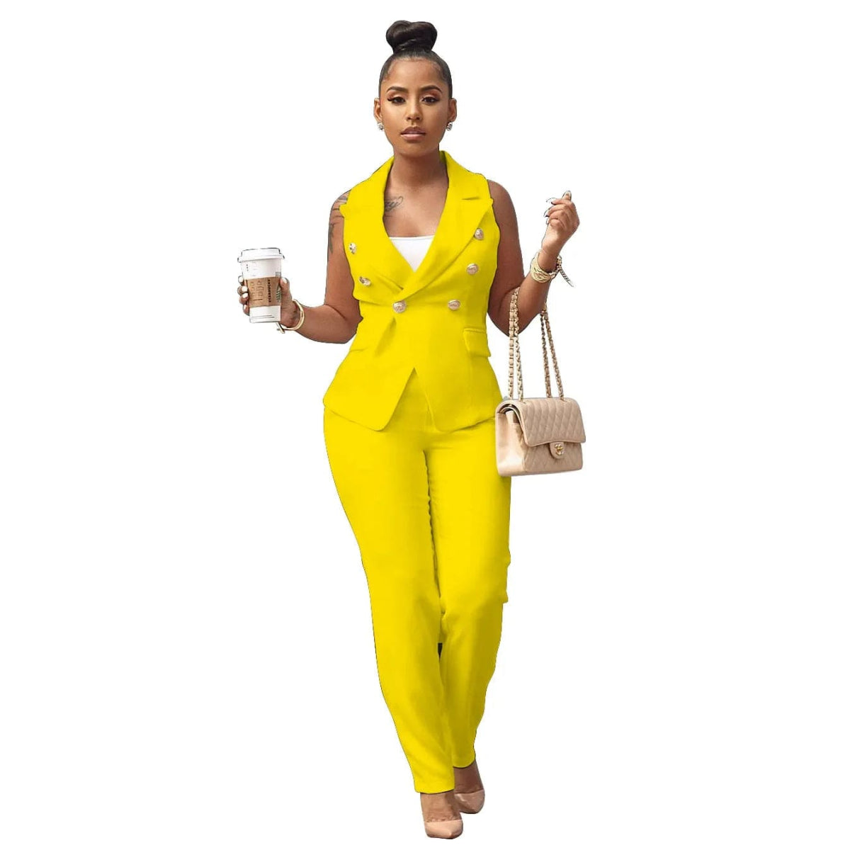 2022 Women Summer Sleeveless Notch Neck Blazers Long Pants Suit Two Piece Set Vintage Office Lady Tracksuit Outfit Overall - SHOWLU FASHION STORE