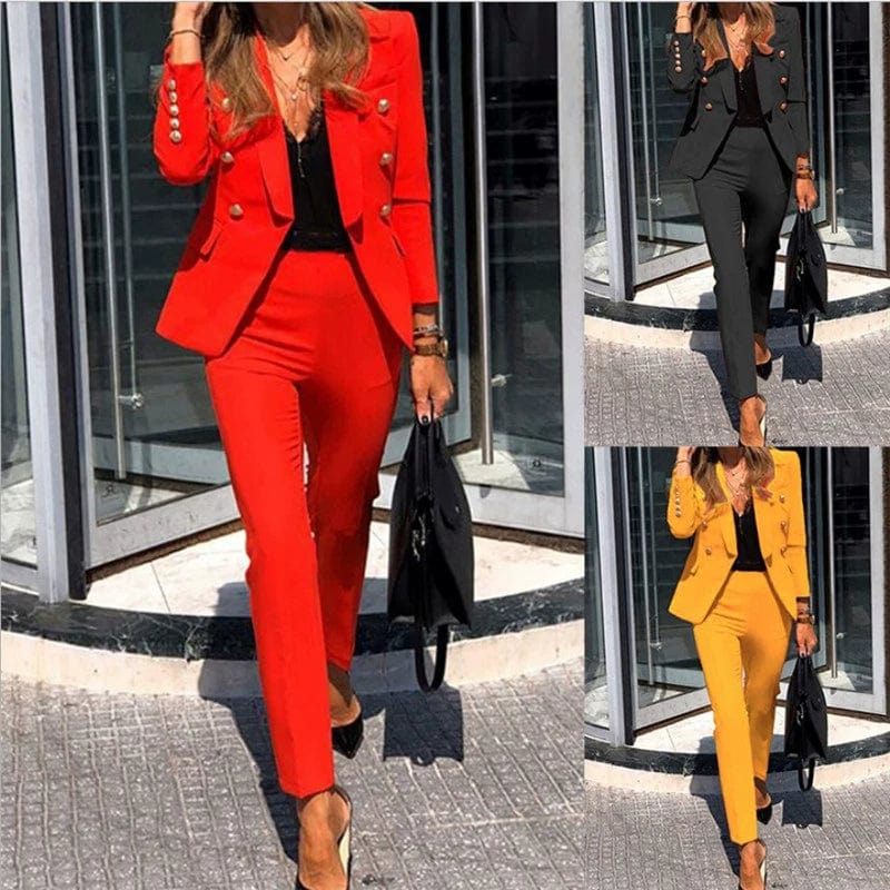 Showlu Fashion women's 2-piece winter suit set with coat and pants, stylish warm clothing for cold weather.