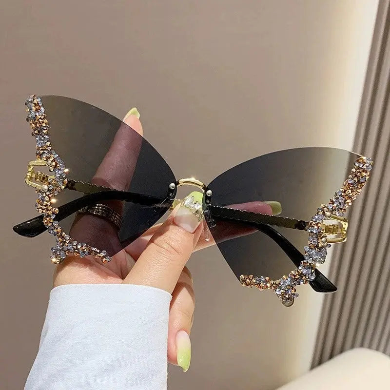 Showlu Diamond Butterfly sunglasses with elegant square frames, UV-proof lenses, stylish for women’s fashion and street style.