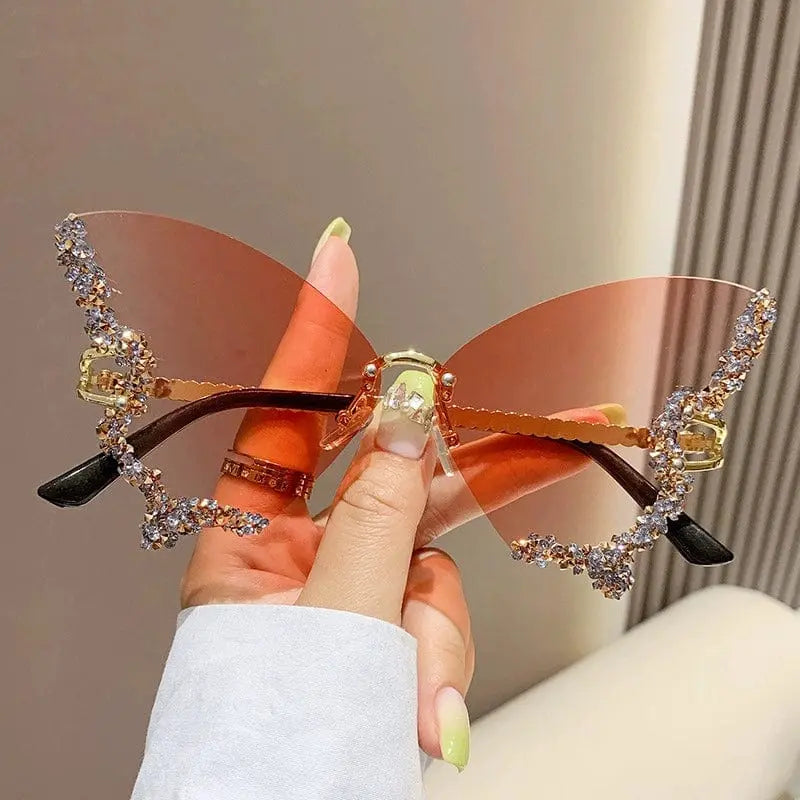 Showlu Diamond Butterfly sunglasses with square frames, UV-proof, fashionable Korean style for women, street shot.