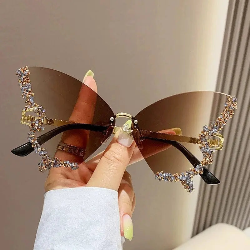 Showlu Diamond Butterfly sunglasses with square frames, fashionable Korean style, UV-proof lenses, and elegant design for women.