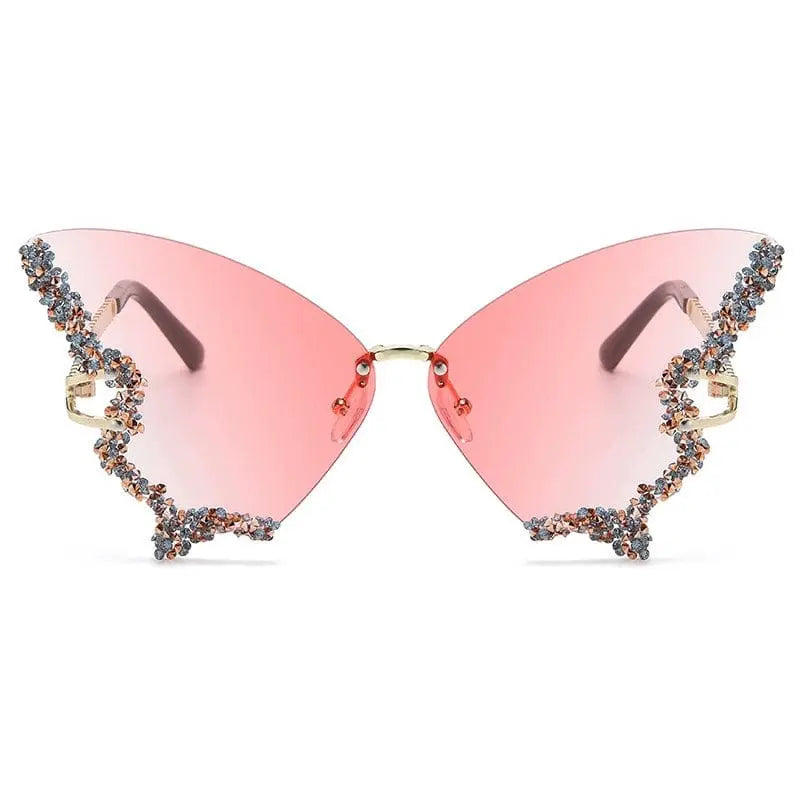 Showlu Diamond Butterfly sunglasses with square frames, UV-proof, stylish for women, fashionable Korean-inspired street style.