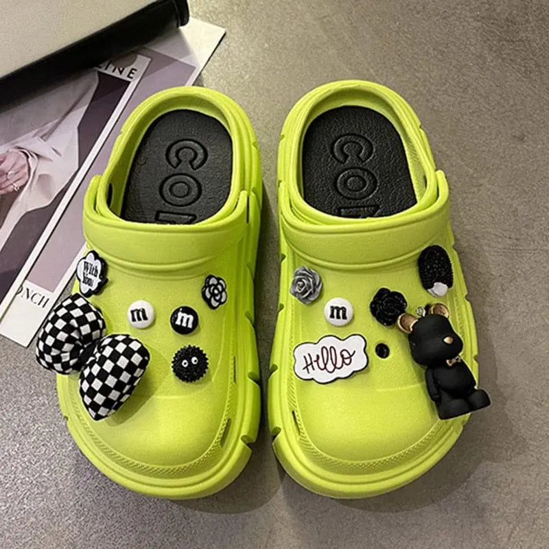 Women's platform clogs by Showlu Fashion Store with thick sole and summer beach slide design, ideal for outdoor wear.