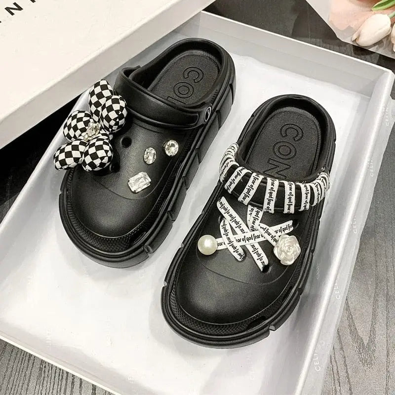 Showlu Fashion Women's platform clogs with thick soles, summer beach slides, outdoor slippers, high-quality, stylish for women and girls.