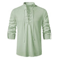 King Billion men's cotton linen long sleeve shirt featuring a vintage style with a slanted placket, perfect for casual spring or autumn wear.
