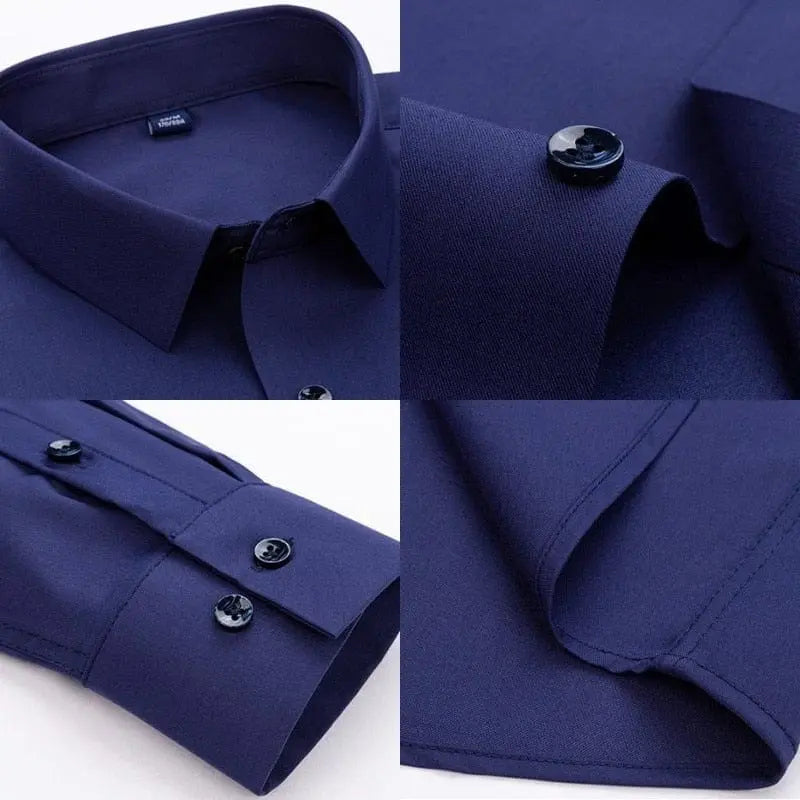 White TIEMIANNIU men's slim fit stretch dress shirt with long sleeves, anti-wrinkle fabric, perfect for business and formal wear