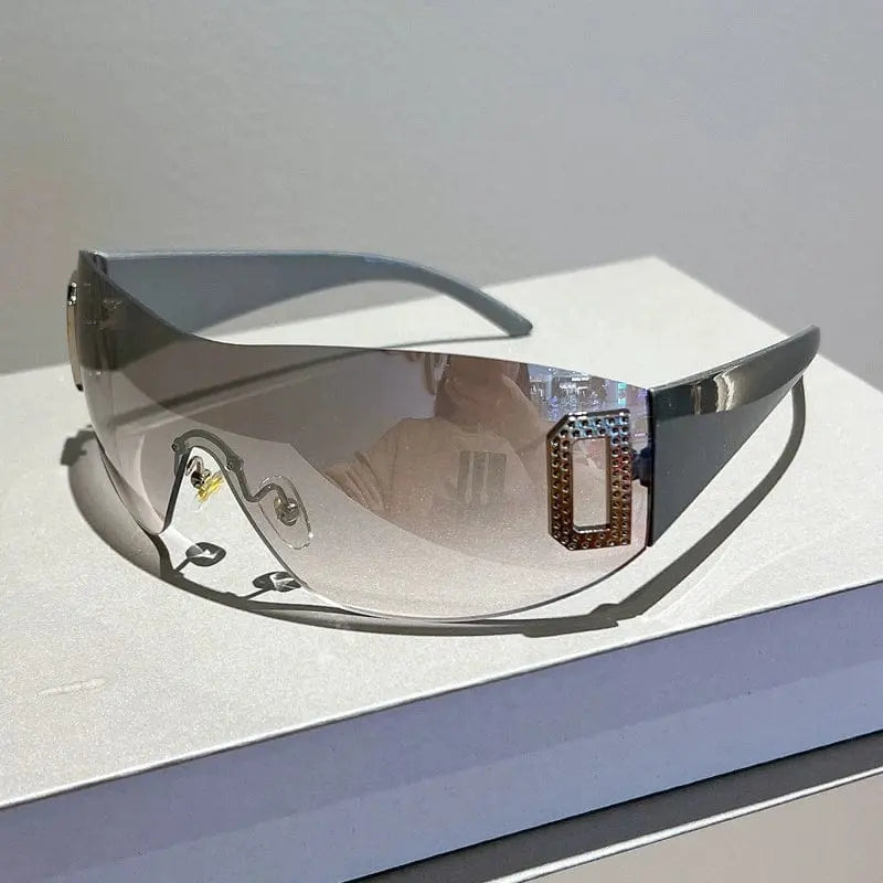 Showlu Fashion Women's frameless large square sunglasses with UV400 protection and stylish PC lenses, perfect for casual sun protection.