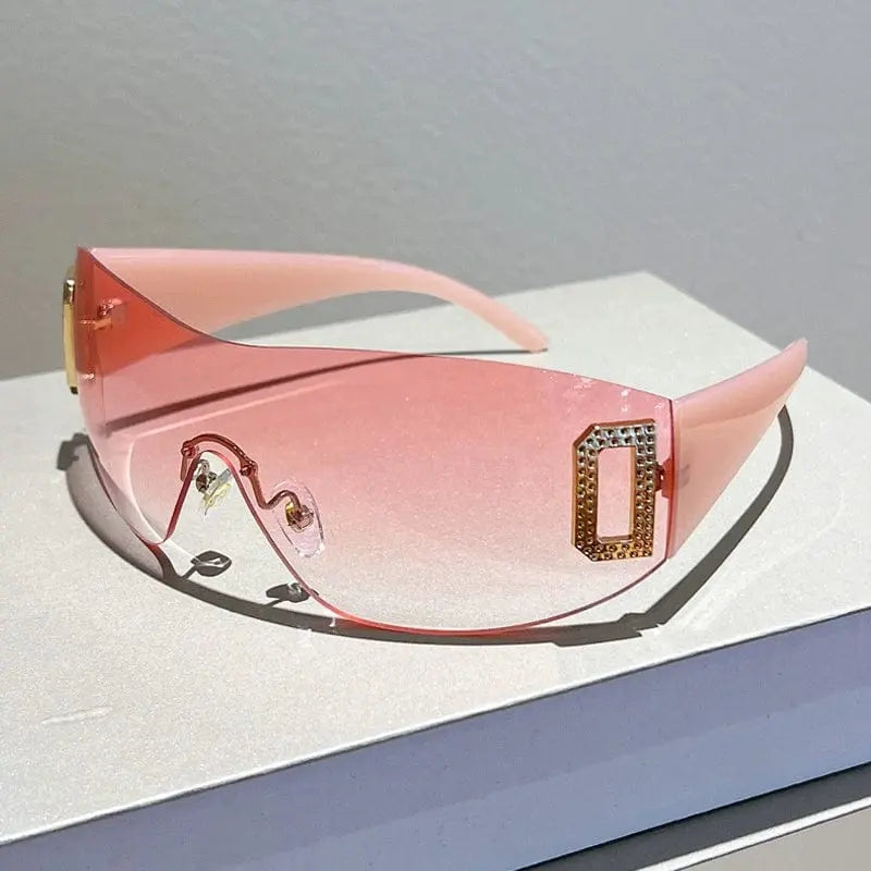 Showlu Fashion Women's large frameless square sunglasses with UV400 protection, stylish one-piece design and casual sun-proof lenses.