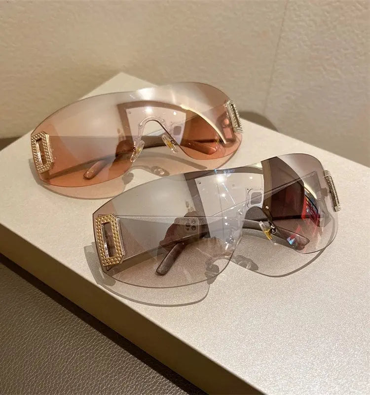 Kammpt women's frameless large square sunglasses with UV400 PC lenses, stylish and fashionable for casual sun protection.