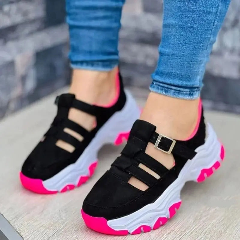 Showlu Store Nation women's platform sneakers with thick soles, slip-on style, casual and comfortable vulcanized shoes for women.