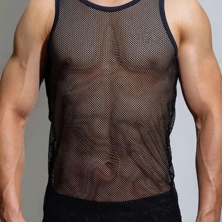 2023 American Style Summer Mesh Breathable Vests New Man Sheer Thin Style Solid Color Bottoming Shirt - SHOWLU FASHION STORE