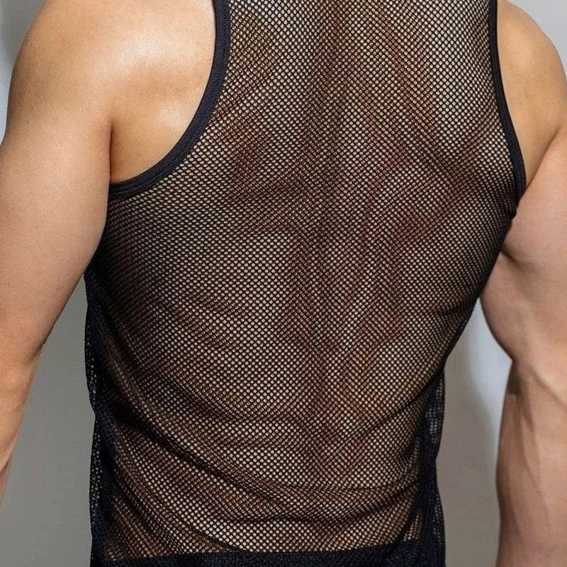 2023 American Style Summer Mesh Breathable Vests New Man Sheer Thin Style Solid Color Bottoming Shirt - SHOWLU FASHION STORE