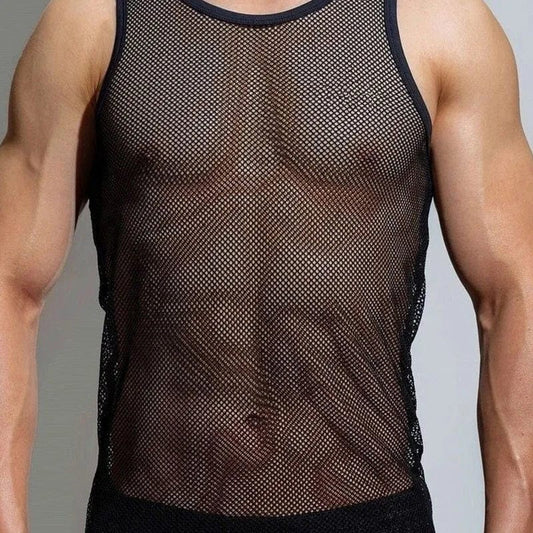 2023 American Style Summer Mesh Breathable Vests New Man Sheer Thin Style Solid Color Bottoming Shirt - SHOWLU FASHION STORE