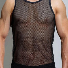 2023 American Style Summer Mesh Breathable Vests New Man Sheer Thin Style Solid Color Bottoming Shirt - SHOWLU FASHION STORE