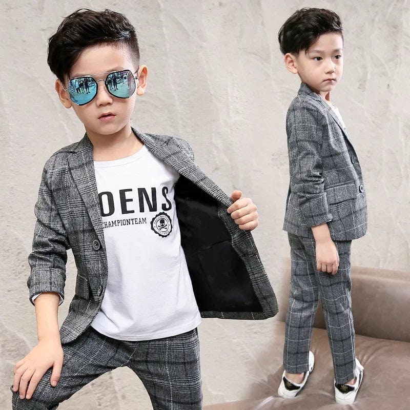 2023 Autumn winter Baby Boys Clothes Set Plaid Gentleman Top jacket + Pants Outfits Suit Teenager 4 5 6 7 8 9 10 11 12 year - SHOWLU FASHION STORE