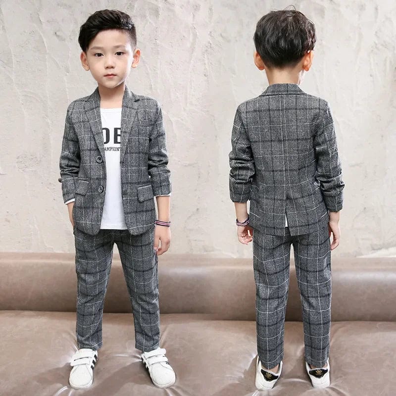 2023 Autumn winter Baby Boys Clothes Set Plaid Gentleman Top jacket + Pants Outfits Suit Teenager 4 5 6 7 8 9 10 11 12 year - SHOWLU FASHION STORE