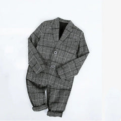 2023 Autumn winter Baby Boys Clothes Set Plaid Gentleman Top jacket + Pants Outfits Suit Teenager 4 5 6 7 8 9 10 11 12 year - SHOWLU FASHION STORE