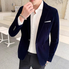 2023 Brand clothing Men Golden velvet suit/Male slim High quality business Blazers/Groom's Wedding Dress Men's jacket clothing - SHOWLU FASHION STORE