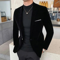 2023 Brand clothing Men Golden velvet suit/Male slim High quality business Blazers/Groom's Wedding Dress Men's jacket clothing - SHOWLU FASHION STORE