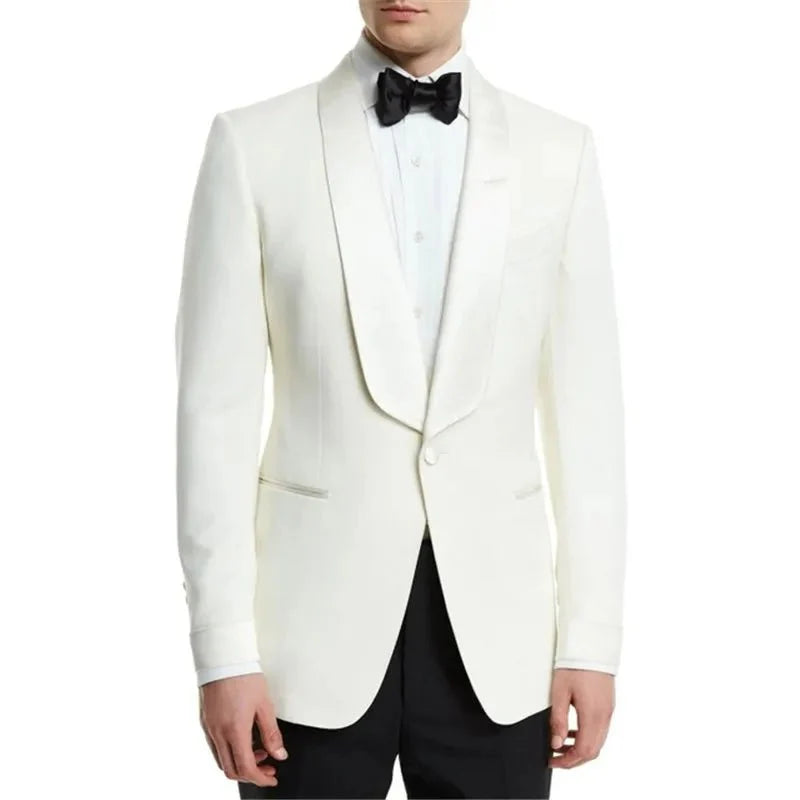Burgundy red men's slim fit 2-piece suit with tuxedo jacket and pants, ideal for formal occasions and weddings.