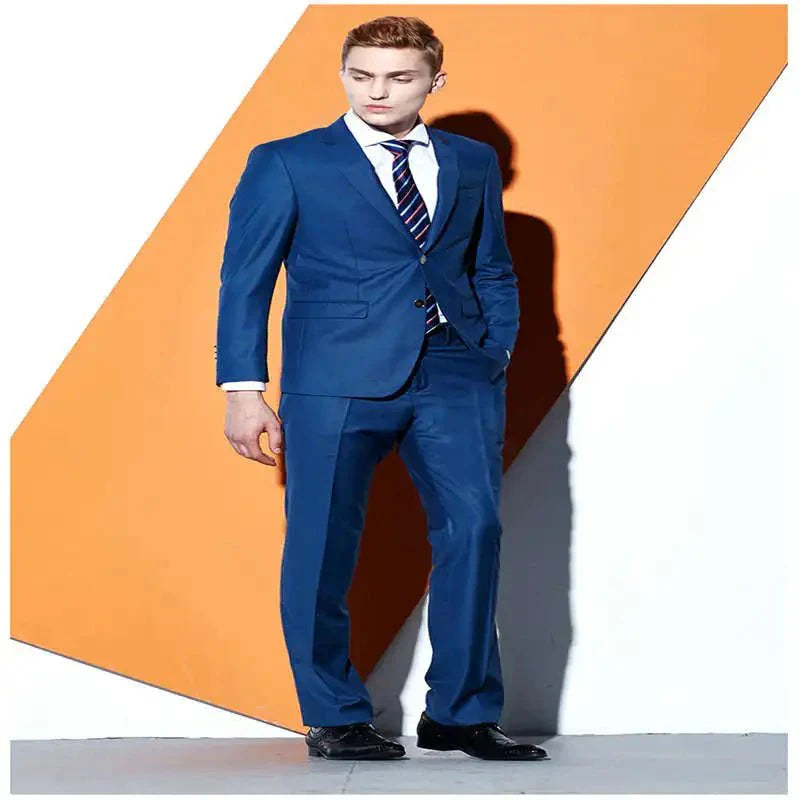 Burgundy red slim fit men's 2-piece suit with tuxedo jacket and pants, stylish formal wear by SHOWLU FASHION STORE.