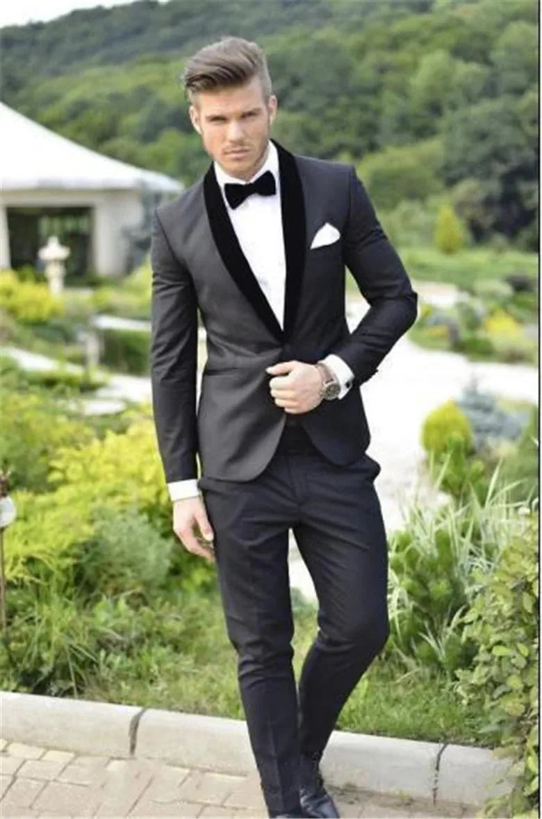 Burgundy red slim fit men's 2-piece suit with tuxedo jacket and pants, formal cotton wedding tuxedo by SHOWLU FASHION STORE