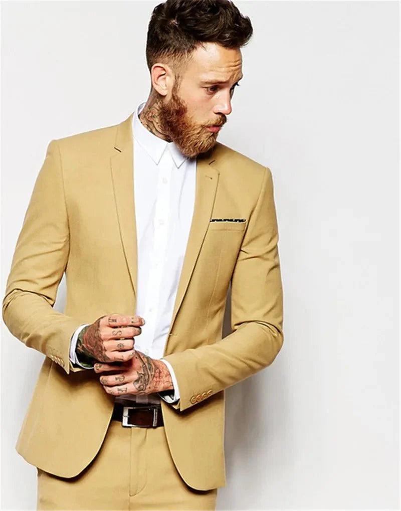 Burgundy red slim fit men's tuxedo suit with jacket and pants, formal 2-piece cotton tuxedo for weddings and special occasions.