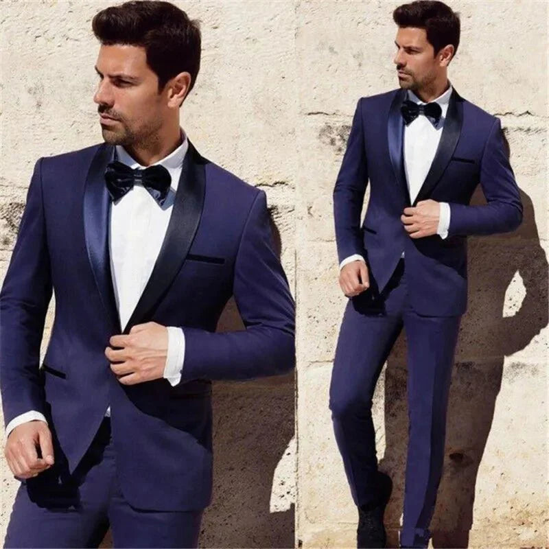 Burgundy red men's slim fit 2-piece suit with tuxedo jacket and pants, formal cotton wedding suit for men by SHOWLU FASHION STORE