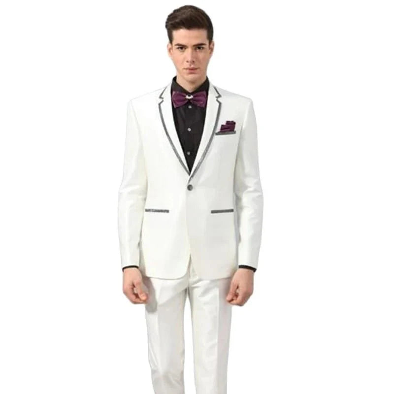 Burgundy red men's slim fit 2-piece suit with tuxedo style, jacket and pants, designed for formal occasions and weddings.