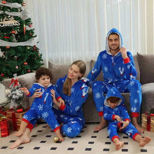 2023 Christmas Gift Deer Family Pajamas Flannel Hooded Jumpsuit Mother Father Kids Baby Matching Outfit Rompers Xmas Family Look - SHOWLU FASHION STORE