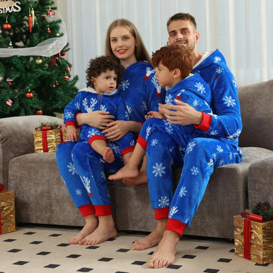 2023 Christmas Gift Deer Family Pajamas Flannel Hooded Jumpsuit Mother Father Kids Baby Matching Outfit Rompers Xmas Family Look - SHOWLU FASHION STORE