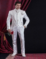 2023 Embroidery Groomsmen Tuxedos (Jacket+Pants+Vest) White Groom Wedding Men Suit Set Prom Mens Suits Blazers Terno Masculino - SHOWLU FASHION STORE