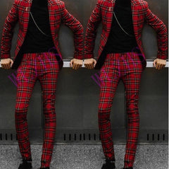 2023 Fashion Lattice Men's Suit Slim Fit Prom Wedding Suits for Men Groom Tuxedo Jacket Pants Set Custom Casual Formal 2 Piece - SHOWLU FASHION STORE