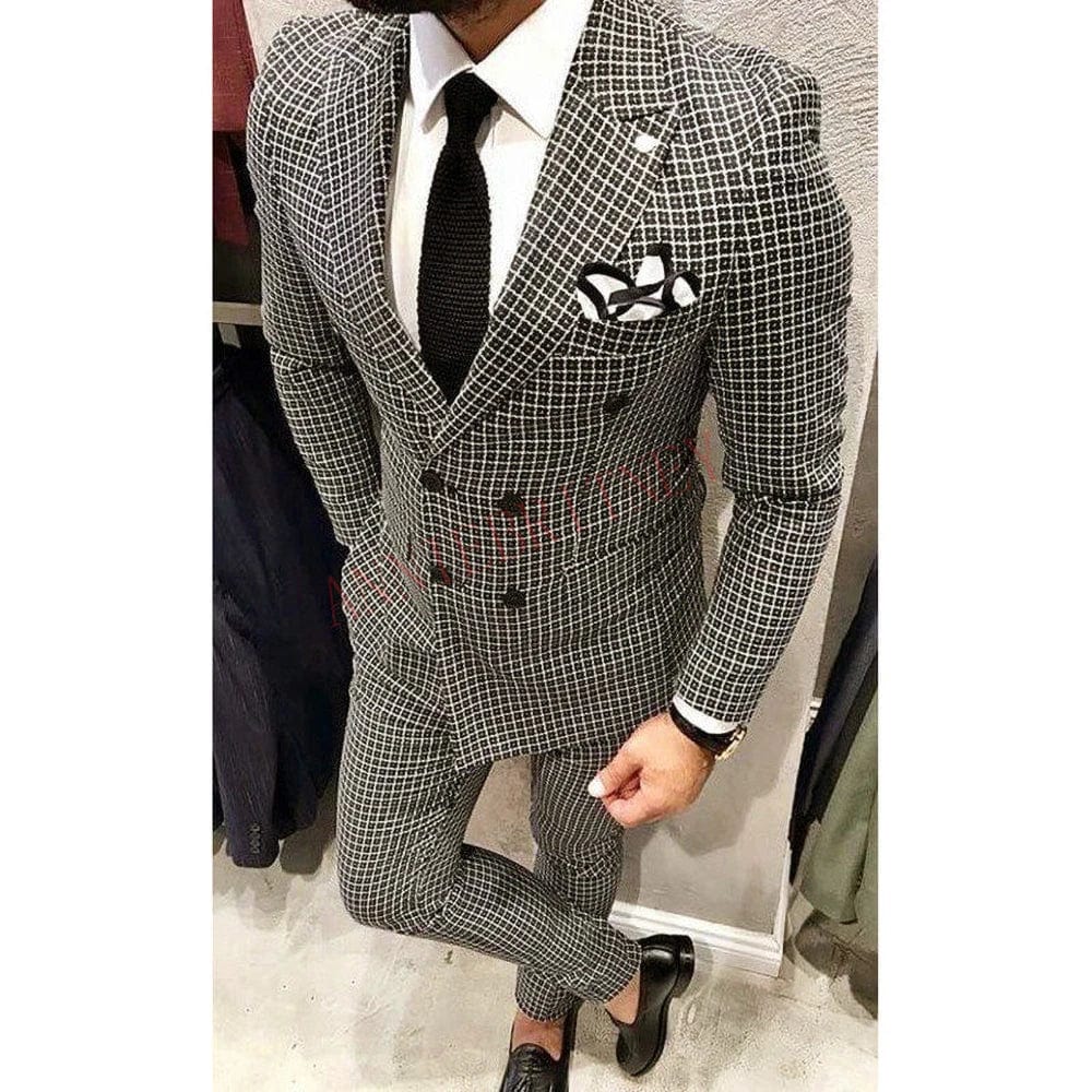 2023 Fashion Lattice Men's Suit Slim Fit Prom Wedding Suits for Men Groom Tuxedo Jacket Pants Set Custom Casual Formal 2 Piece - SHOWLU FASHION STORE