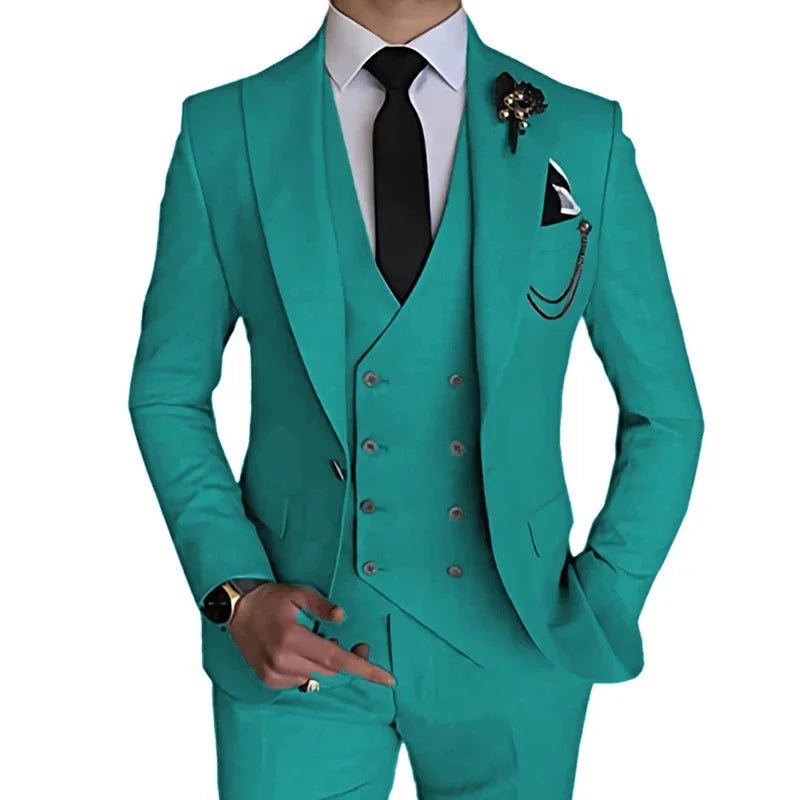 2023 Fashion Men Leisure Boutique Single Buckle Slim Fit Dress Wedding Suit 3 Piece Set Blazers Jacket Vest Pants Trousers Coat - SHOWLU FASHION STORE