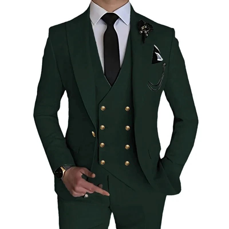 2023 Fashion Men Leisure Boutique Single Buckle Slim Fit Dress Wedding Suit 3 Piece Set Blazers Jacket Vest Pants Trousers Coat - SHOWLU FASHION STORE