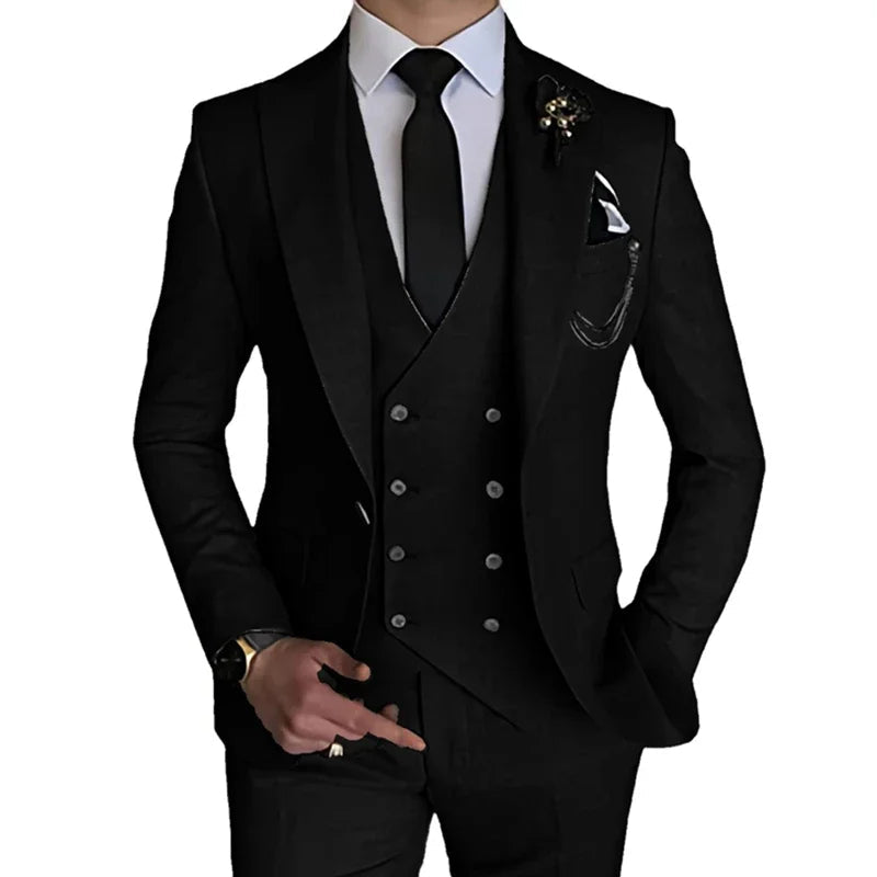 2023 Fashion Men Leisure Boutique Single Buckle Slim Fit Dress Wedding Suit 3 Piece Set Blazers Jacket Vest Pants Trousers Coat - SHOWLU FASHION STORE