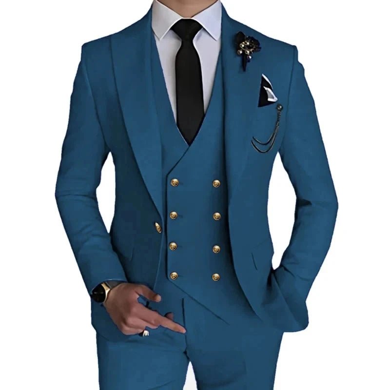 2023 Fashion Men Leisure Boutique Single Buckle Slim Fit Dress Wedding Suit 3 Piece Set Blazers Jacket Vest Pants Trousers Coat - SHOWLU FASHION STORE