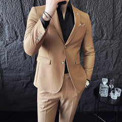 2023 Fashion New Men Boutique Solid Color Business Slim High Quality Dress Blazers Jacket Suit Coat Pants Trousers 2 Pcs Set - SHOWLU FASHION STORE