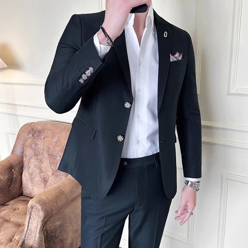 2023 Fashion New Men Boutique Solid Color Business Slim High Quality Dress Blazers Jacket Suit Coat Pants Trousers 2 Pcs Set - SHOWLU FASHION STORE