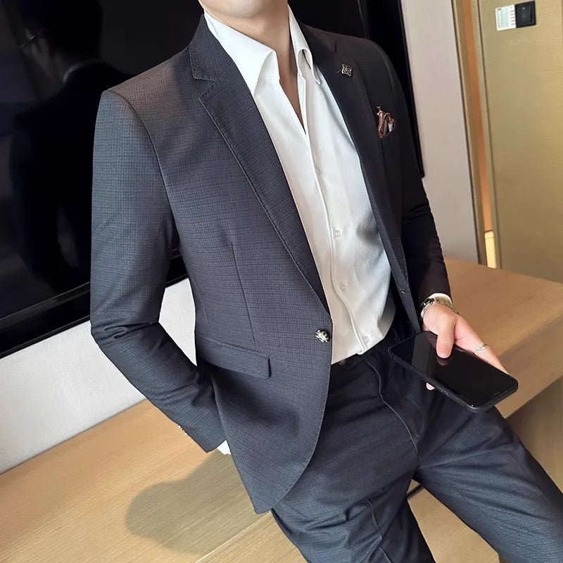 2023 Fashion New Men Boutique Solid Color Business Slim High Quality Dress Blazers Jacket Suit Coat Pants Trousers 2 Pcs Set - SHOWLU FASHION STORE