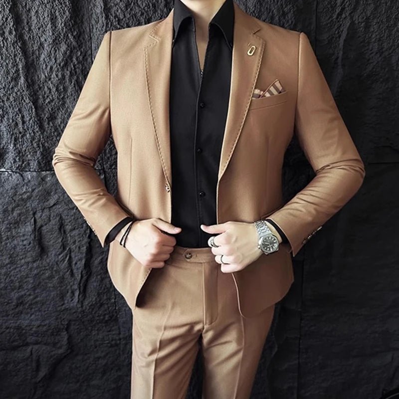 2023 Fashion New Men Boutique Solid Color Business Slim High Quality Dress Blazers Jacket Suit Coat Pants Trousers 2 Pcs Set - SHOWLU FASHION STORE